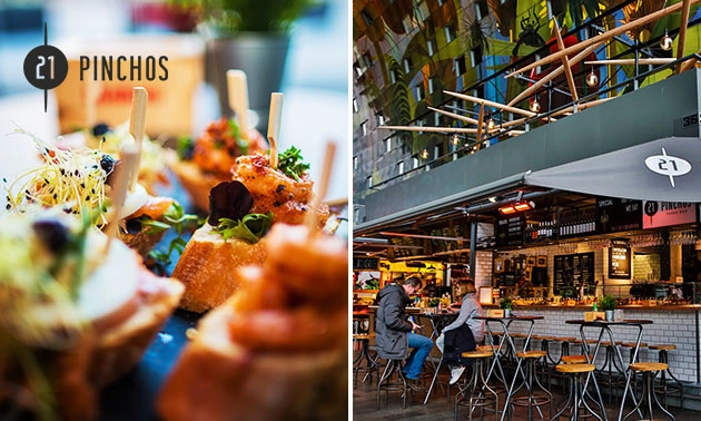 Pinchosproeverij + glas wijn in de Markthal