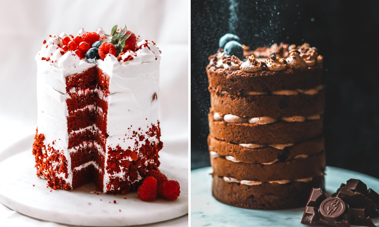 Red velvet cake of chocoladetaart om af te halen bij Birte's Bakery