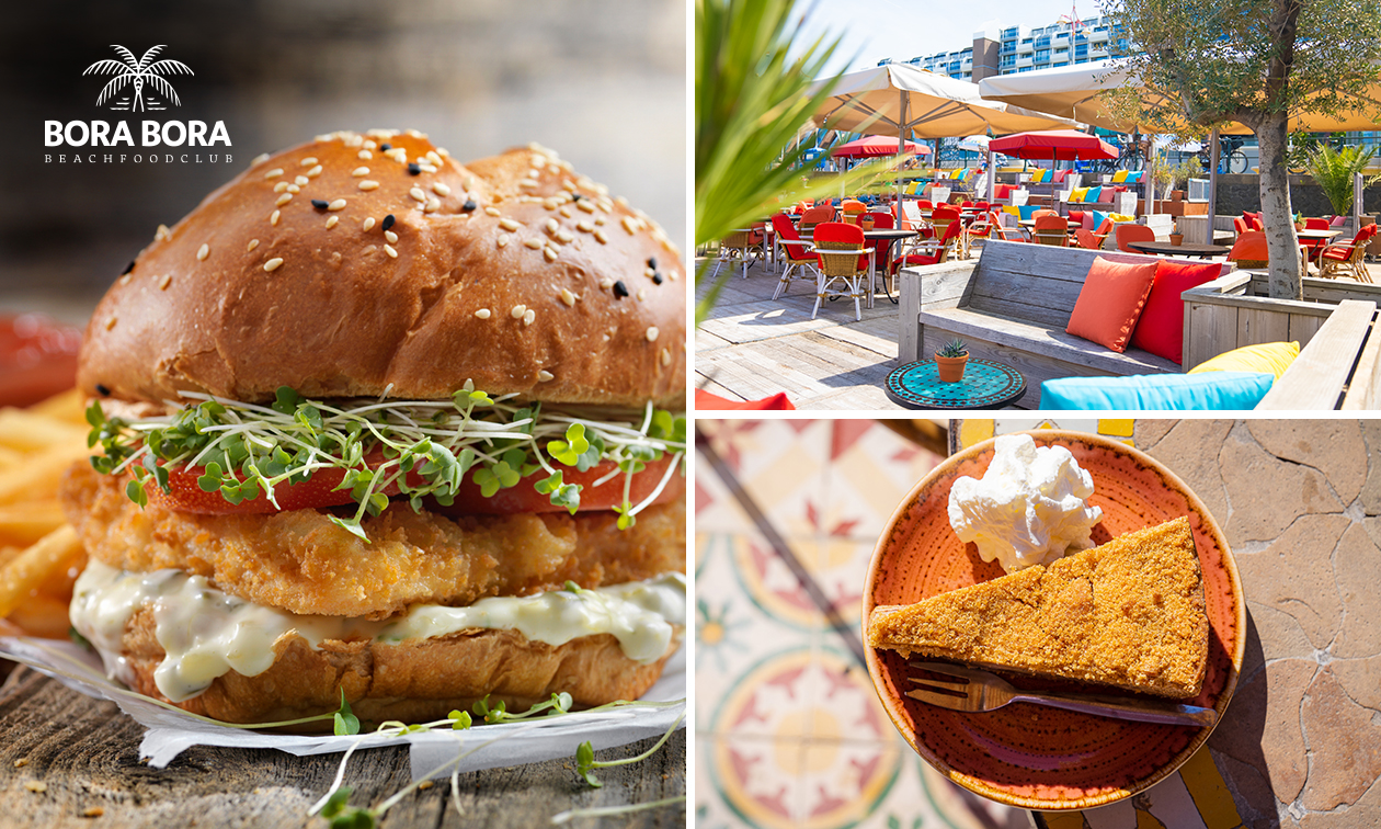 Hoofdgerecht naar keuze + friet + evt. nagerecht bij Bora Bora Beachfoodclub