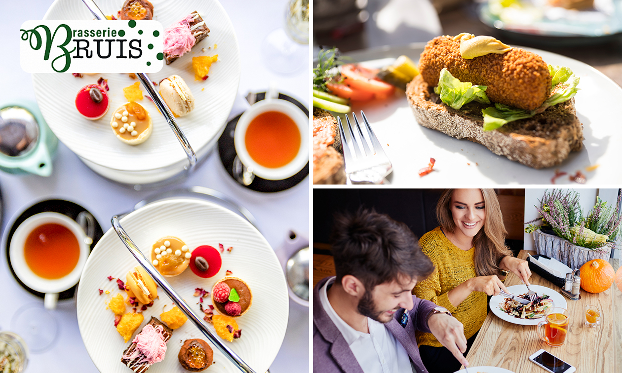 Ontbijt naar keuze, 2-gangenlunch of high tea bij Brasserie Bruis