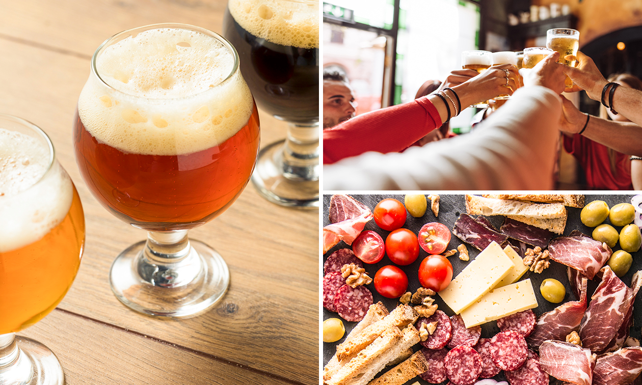 3 proefglazen wijn of speciaalbier + borrelplank