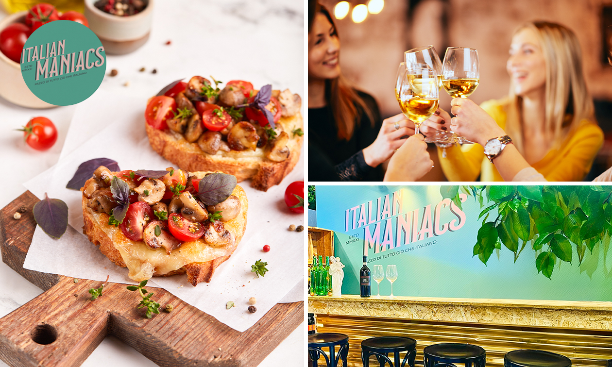 3 crostini met glas wijn of fris bij Italian Maniacs