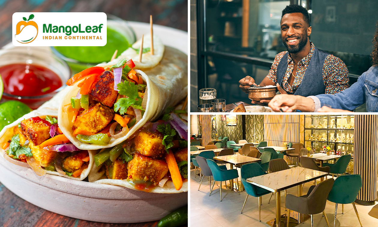 Indiase 2-gangen keuzelunch + warme drank bij Mango Leaf