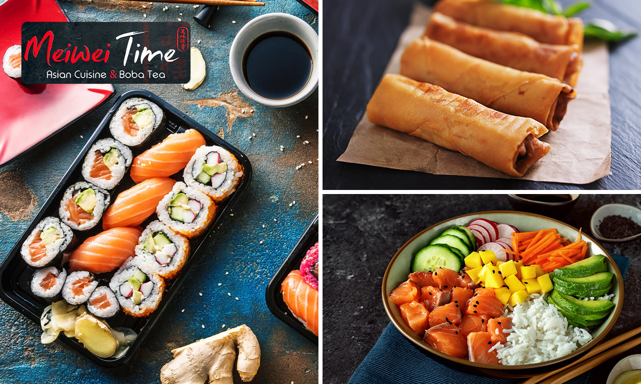 Sushibox naar keuze (24 of 42 stuks) of pokébowl + loempia's voor afhaal
