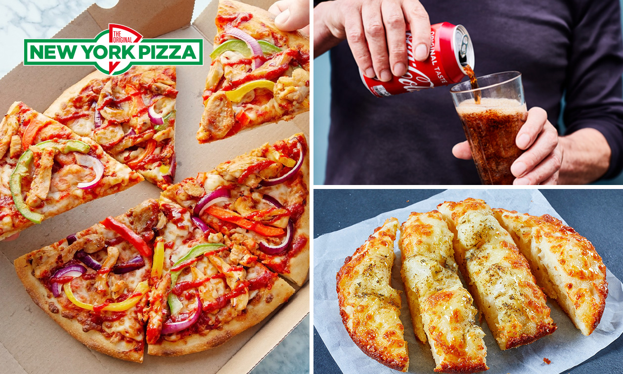 Pizza (25 cm) naar keuze + bijgerecht of fris voor afhaal bij New York Pizza