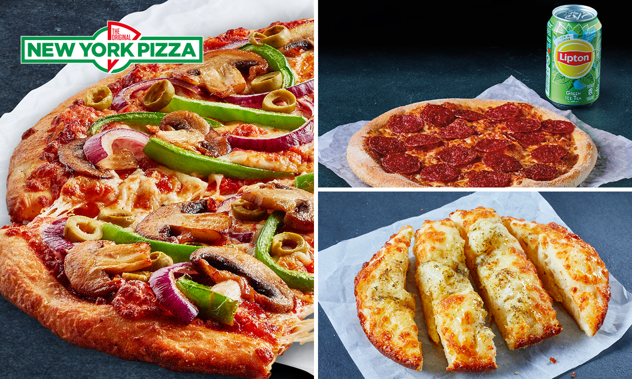 Afhalen: pizza (25 cm) naar keuze + bijgerecht of fris bij New York Pizza