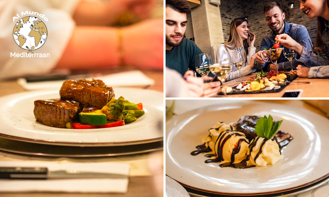 Mediterraans 3-gangendiner à la carte + koffie of thee met likeur bij Al Mundo