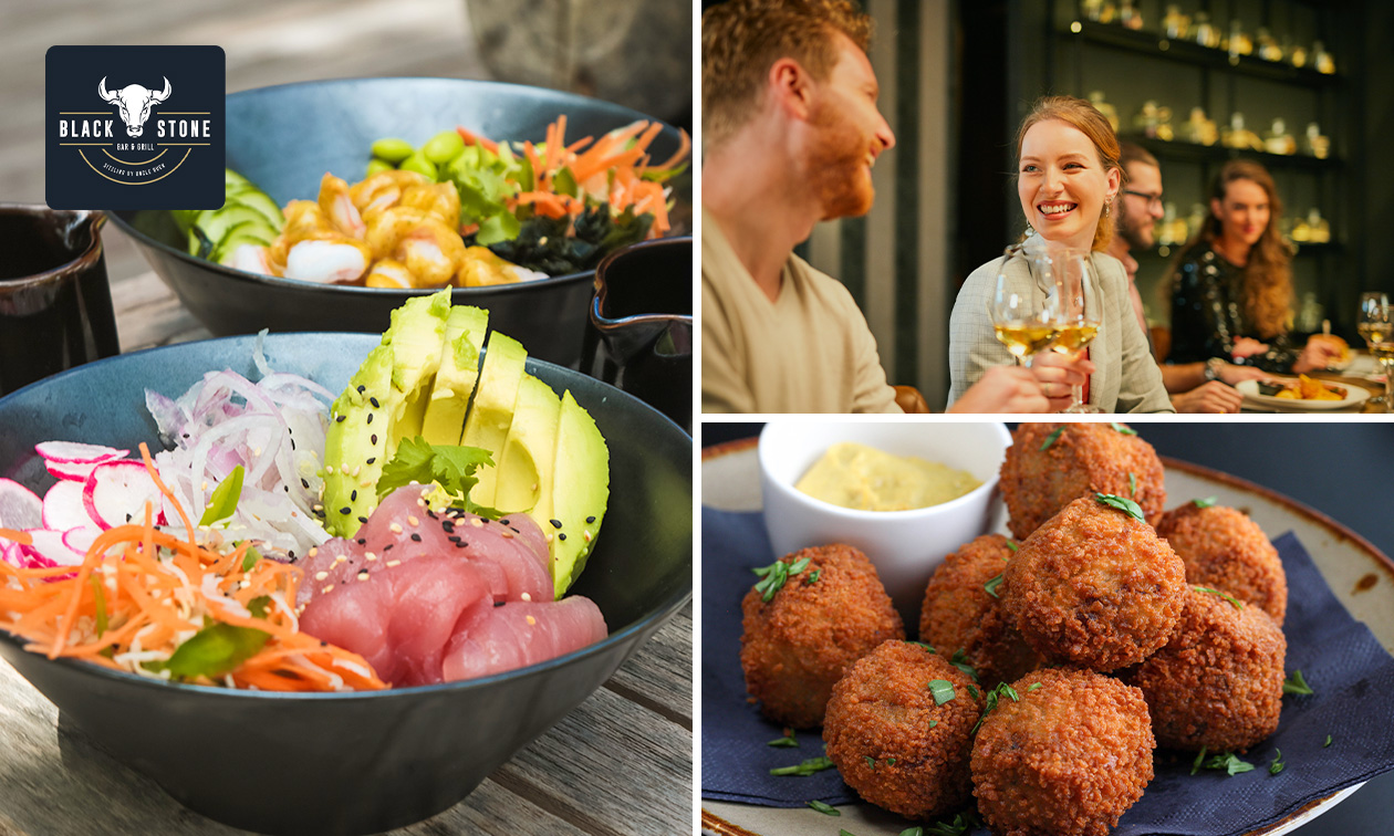 Goedgevulde lunch-etagère bij Restaurant Black Stone