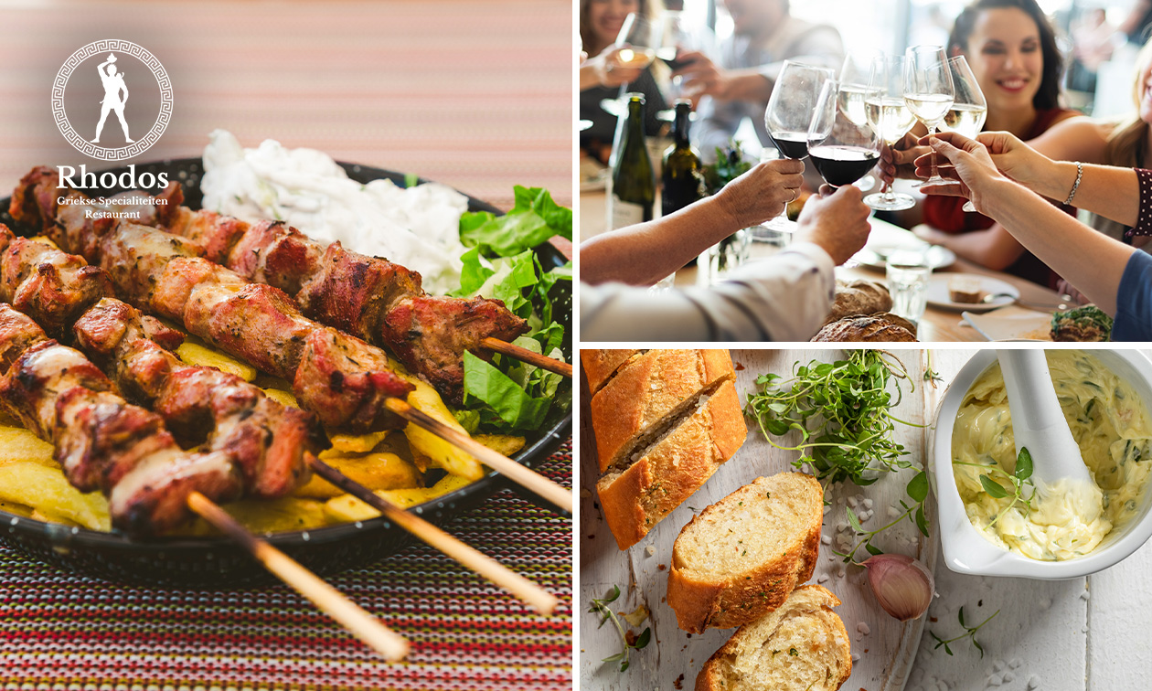 Griekse schotel + knoflookbrood bij Restaurant Rhodos