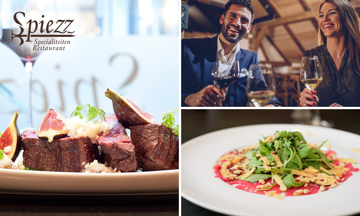 2- of 3-gangendiner + broodje met dips bij Restaurant Spiezz