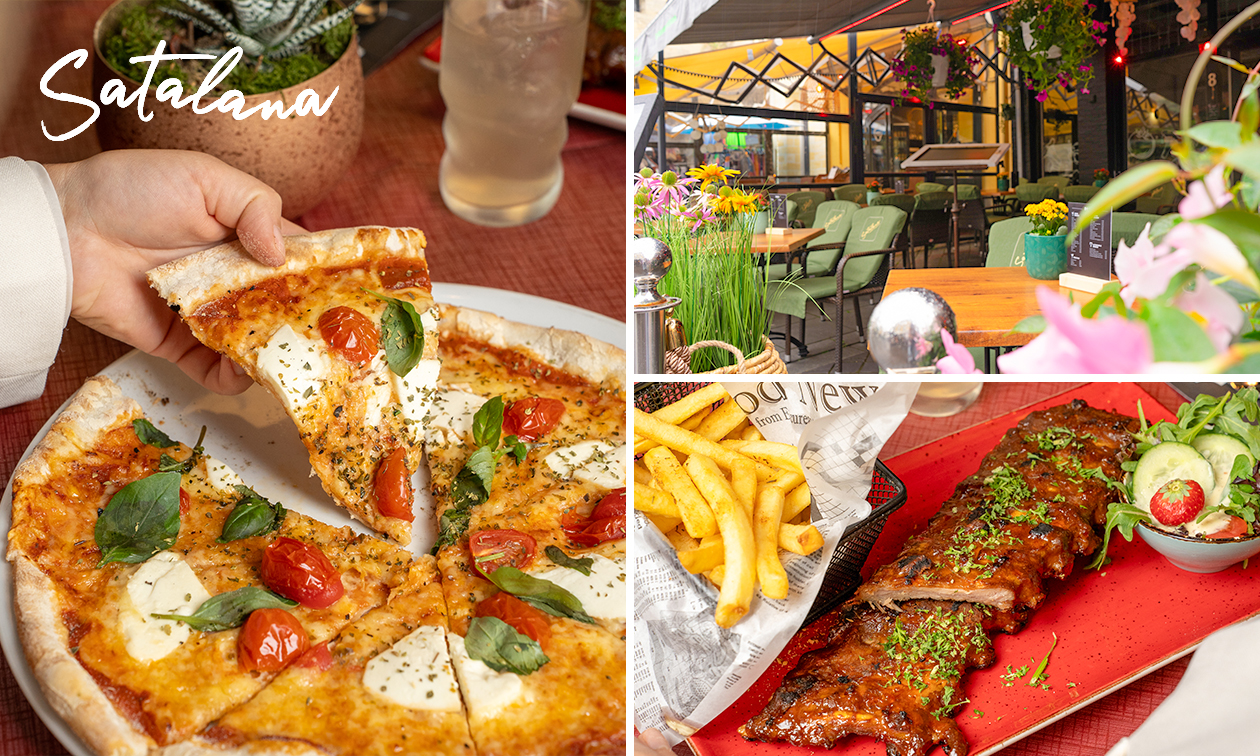 Hamburgermenu, 2-gangen pizzadiner of luxe 3-gangendiner bij Satalana
