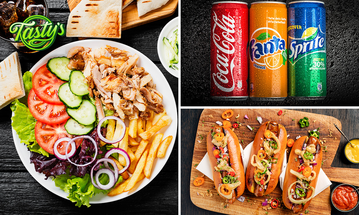Luxe hotdog of maaltijd naar keuze + friet en saus bij Tasty's