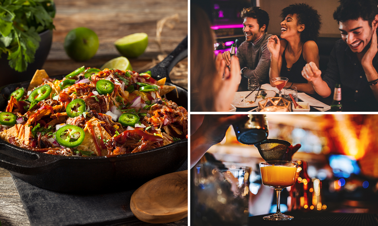 Tapasgerecht + cocktail + dessert