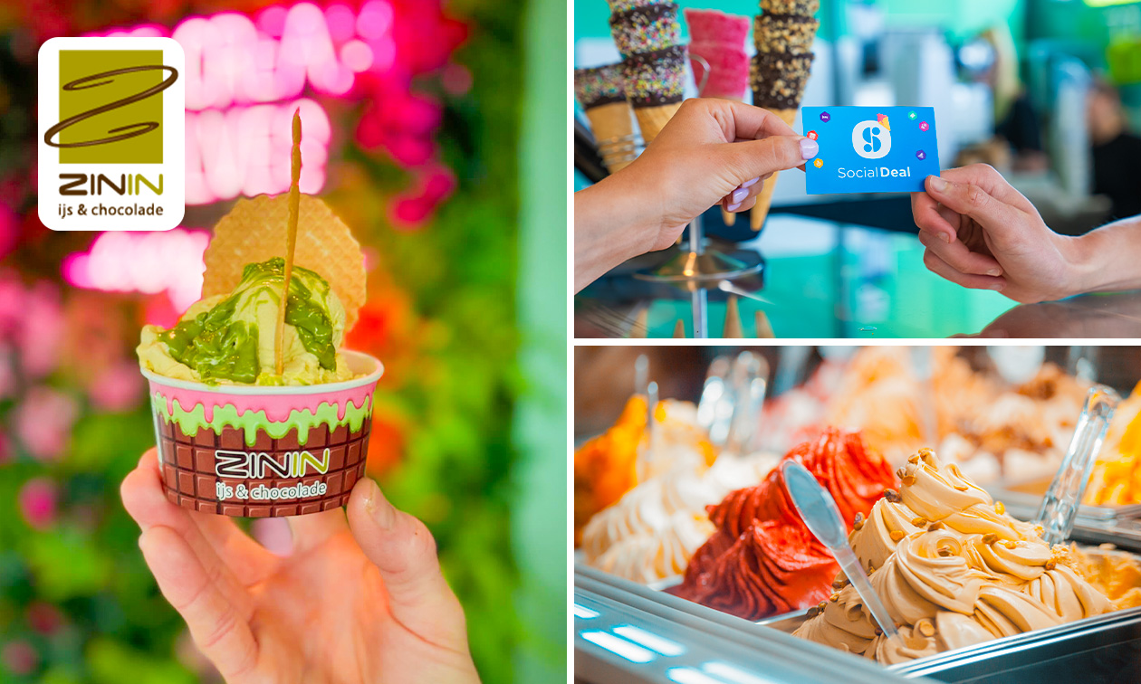 Strippenkaart voor 12 bollen ijs + 2x slagroom bij ZININ ijs & chocolade